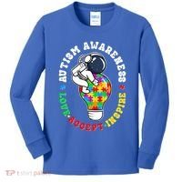 Autism Awareness Love Accept Inspire Astronaut Lightbulb Kids Long Sleeve Shirt thumb 0