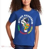 Autism Awareness Love Accept Inspire Astronaut Lightbulb Kids T-Shirt thumb 2
