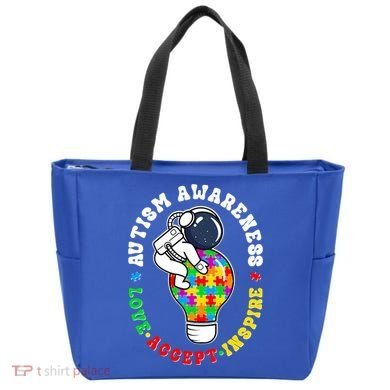 Autism Awareness Love Accept Inspire Astronaut Lightbulb Tote Bag