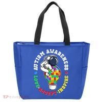 Autism Awareness Love Accept Inspire Astronaut Lightbulb Tote Bag thumb 0