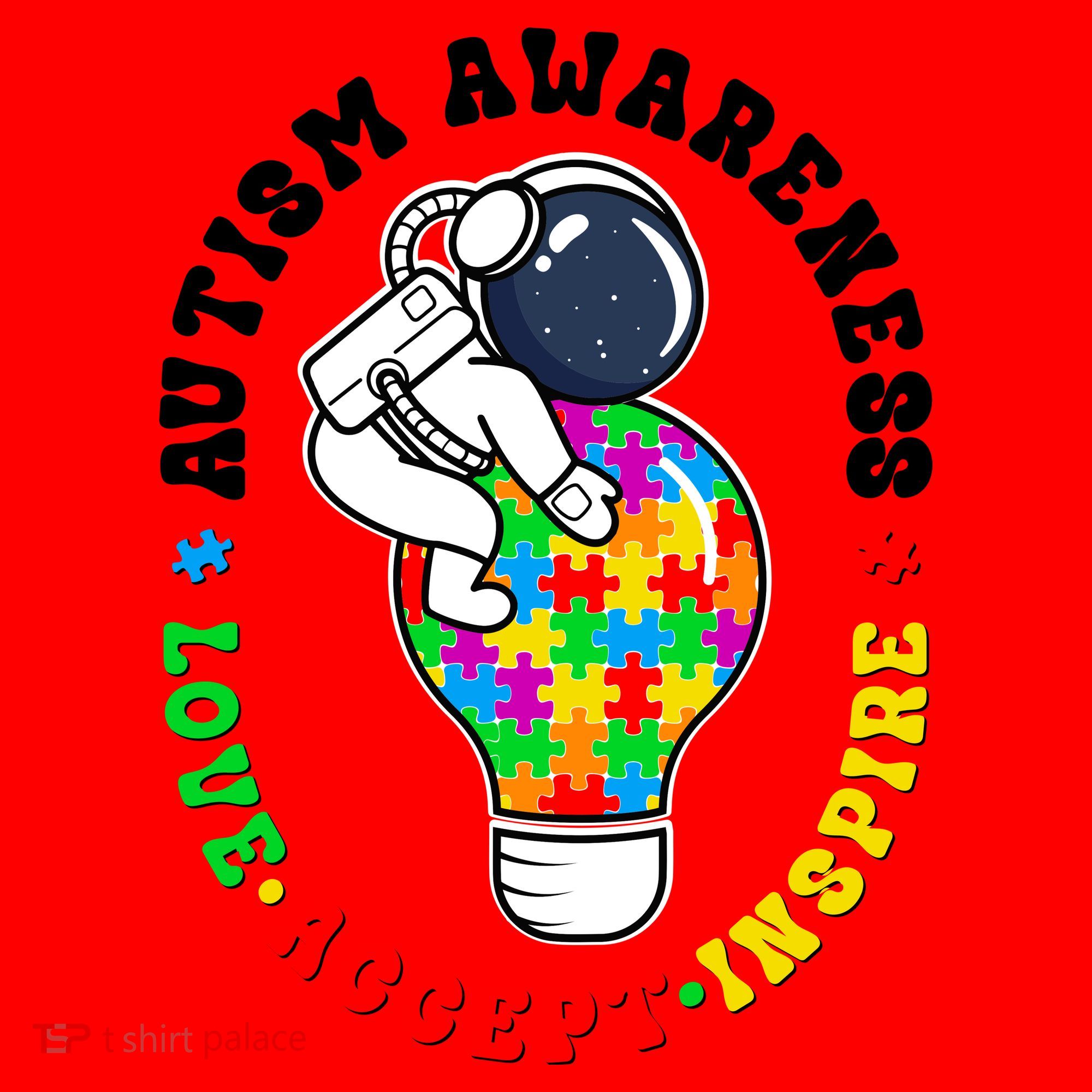 Autism Awareness Love Accept Inspire Astronaut Lightbulb Santa Hat