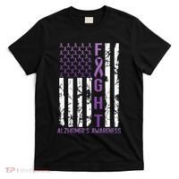 Alzheimers Awareness Month Day USA Flag Ribbon Purple T-Shirt thumb 0