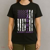 Alzheimers Awareness Month Day USA Flag Ribbon Purple T-Shirt thumb 4