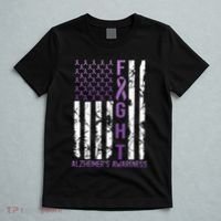 Alzheimers Awareness Month Day USA Flag Ribbon Purple T-Shirt thumb 5