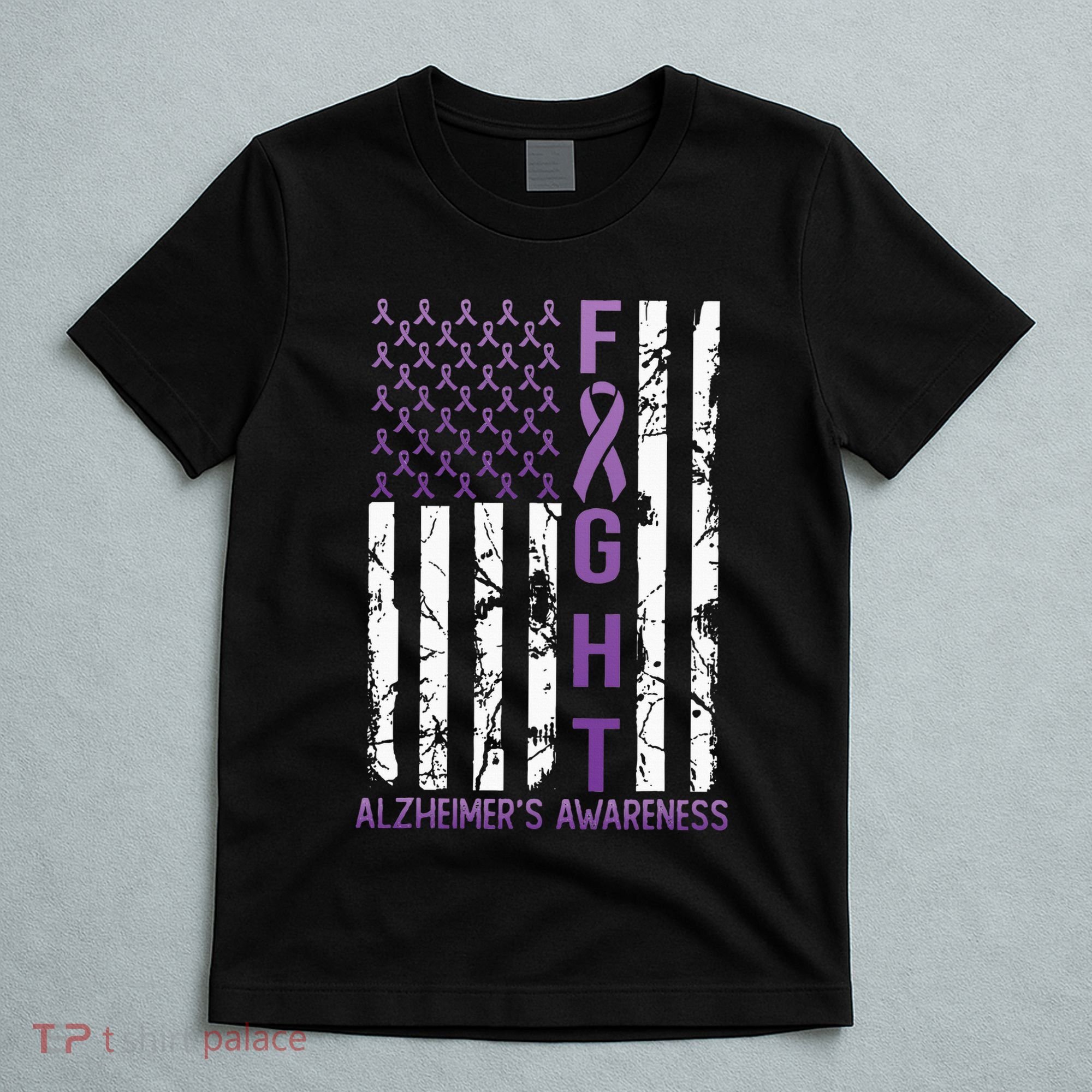 Alzheimers Awareness Month Day USA Flag Ribbon Purple T-Shirt