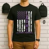 Alzheimers Awareness Month Day USA Flag Ribbon Purple T-Shirt thumb 6