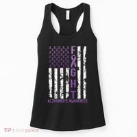 Alzheimers Awareness Month Day USA Flag Ribbon Purple Women's Tank Top thumb 0