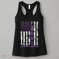 Alzheimers Awareness Month Day USA Flag Ribbon Purple Women's Tank Top thumb 3