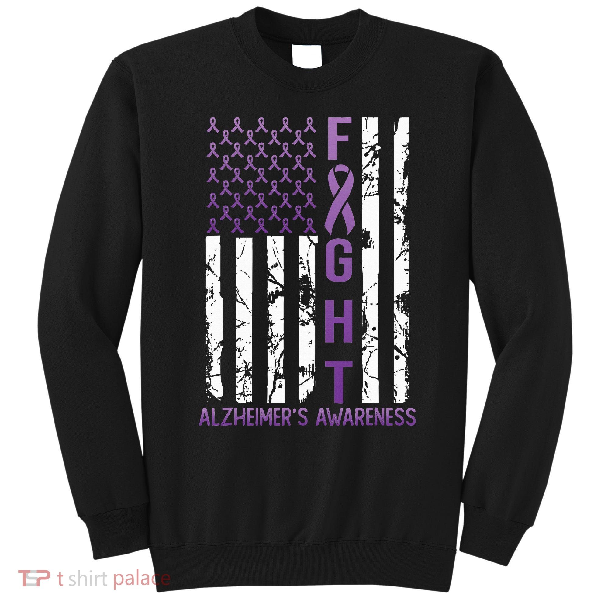 AlzheimerS Awareness Month Day Usa Flag Ribbon Purple Sweatshirt