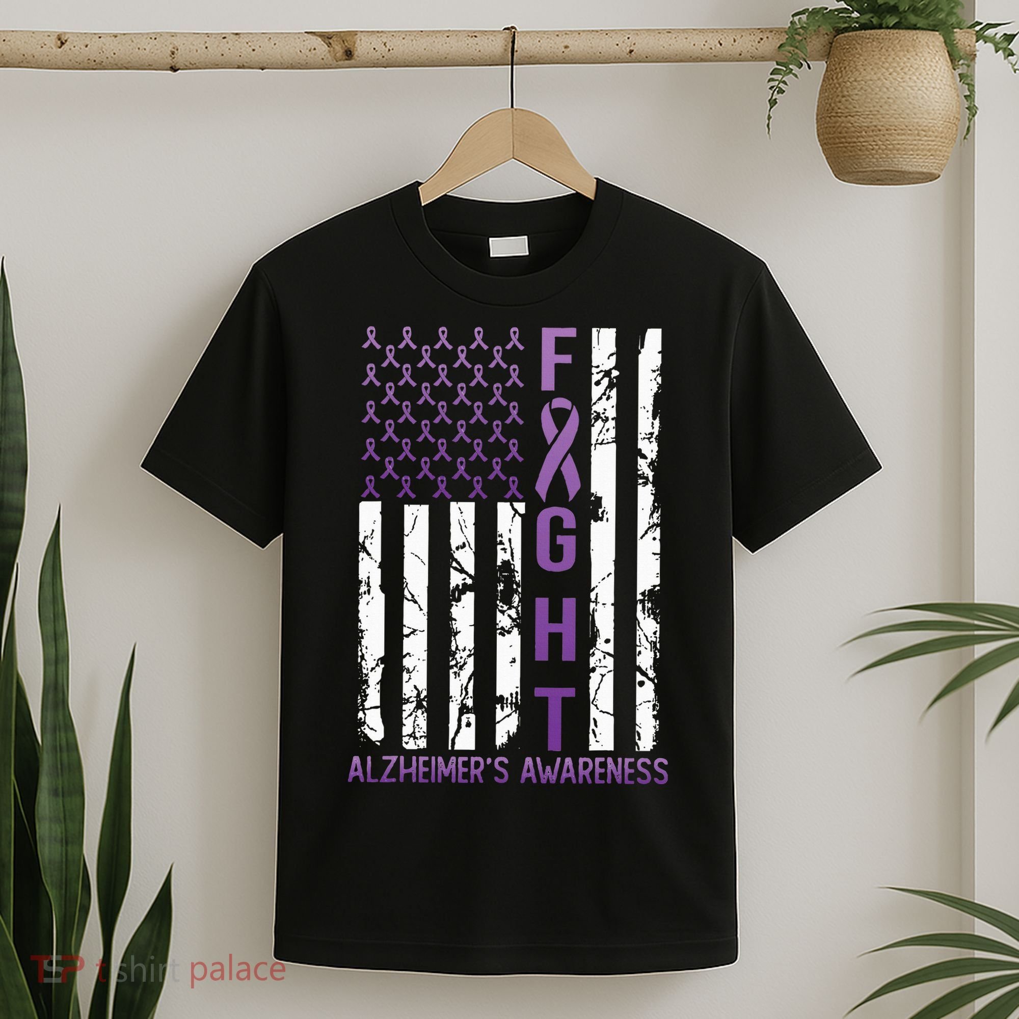AlzheimerS Awareness Month Day Usa Flag Ribbon Purple T-Shirt