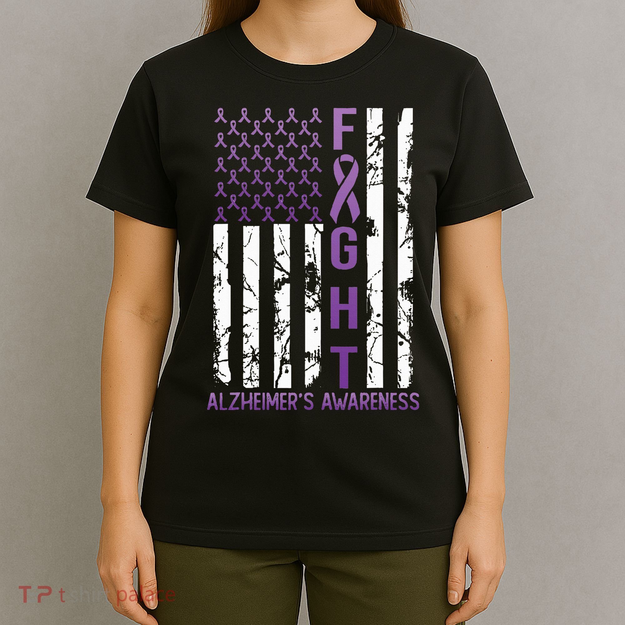 AlzheimerS Awareness Month Day Usa Flag Ribbon Purple T-Shirt