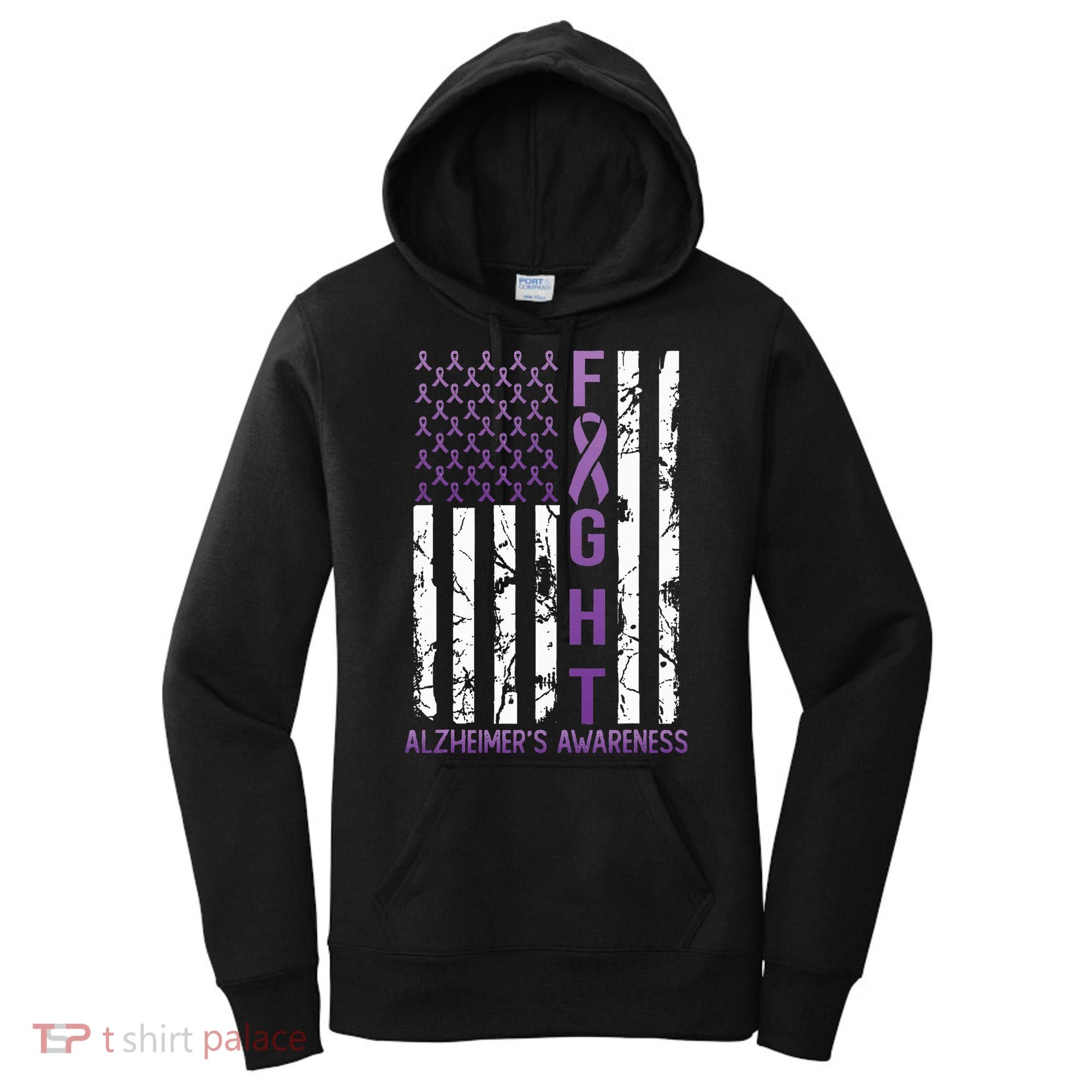 AlzheimerS Awareness Month Day Usa Flag Ribbon Purple Women's Hoodie