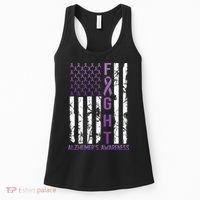 AlzheimerS Awareness Month Day Usa Flag Ribbon Purple Women's Tank Top thumb 0