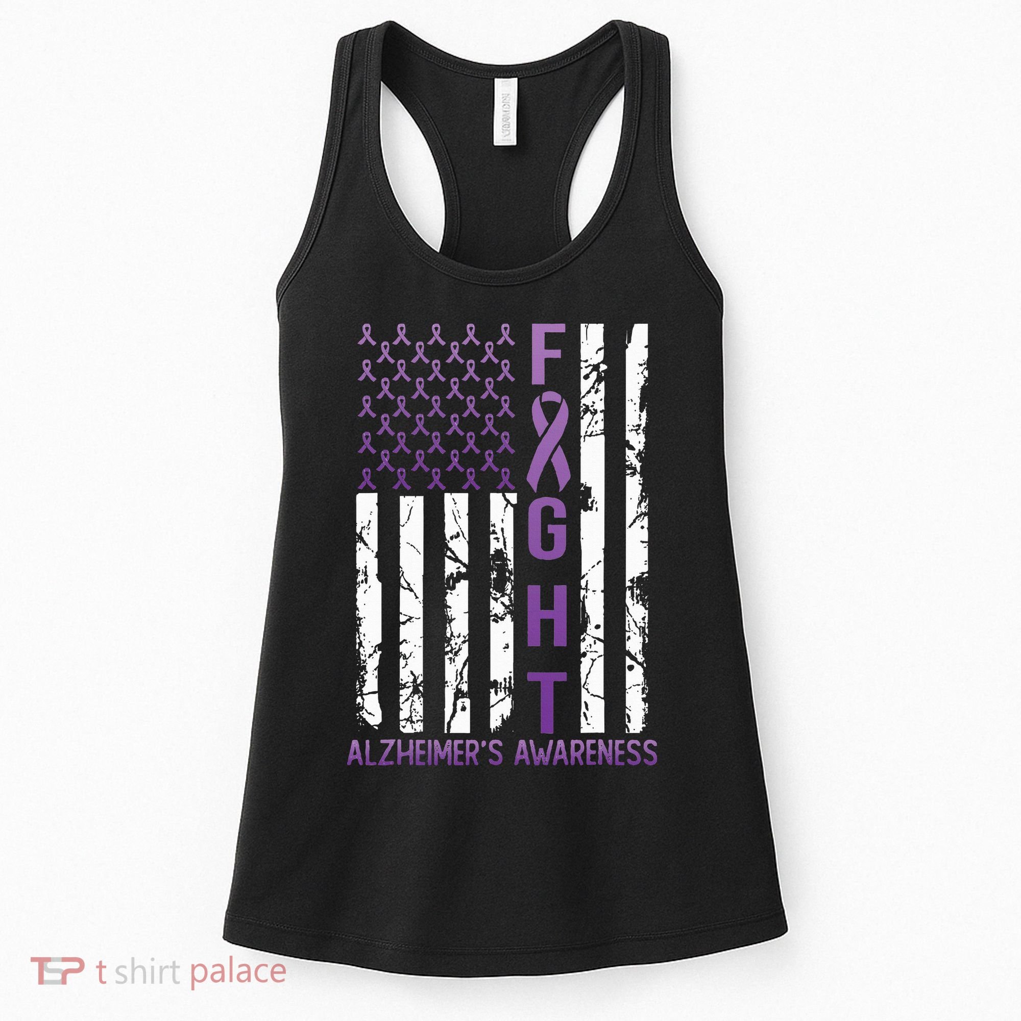 AlzheimerS Awareness Month Day Usa Flag Ribbon Purple Women's Tank Top