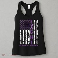AlzheimerS Awareness Month Day Usa Flag Ribbon Purple Women's Tank Top thumb 3