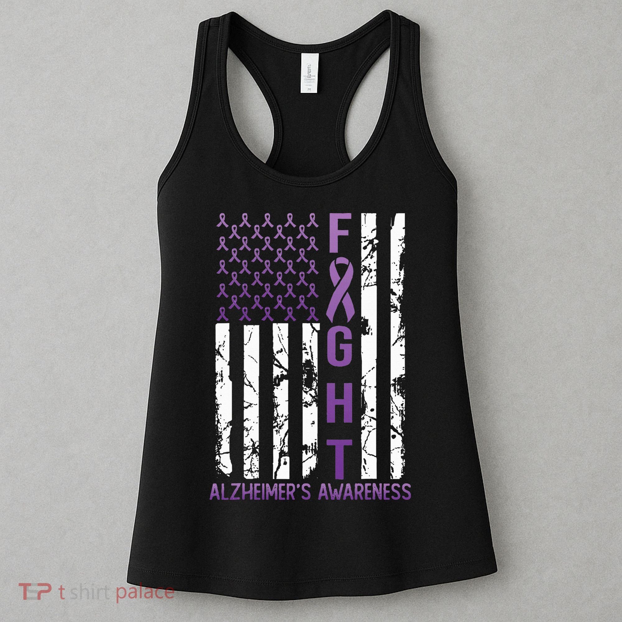 AlzheimerS Awareness Month Day Usa Flag Ribbon Purple Women's Tank Top