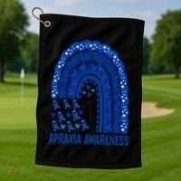Apraxia Awareness Month Wear A Blue Ribbon In May Rainbow Gift Golf Towel thumb 1