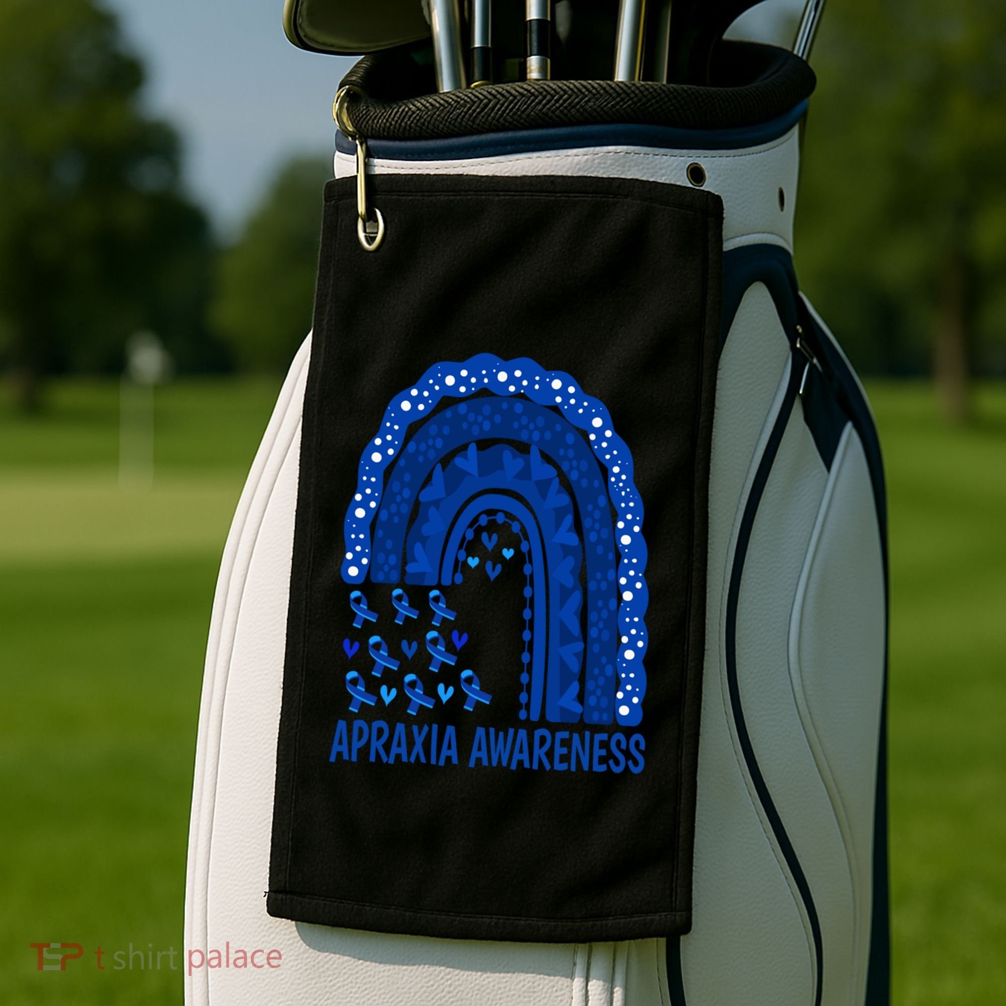Apraxia Awareness Month Wear A Blue Ribbon In May Rainbow Gift Golf Towel