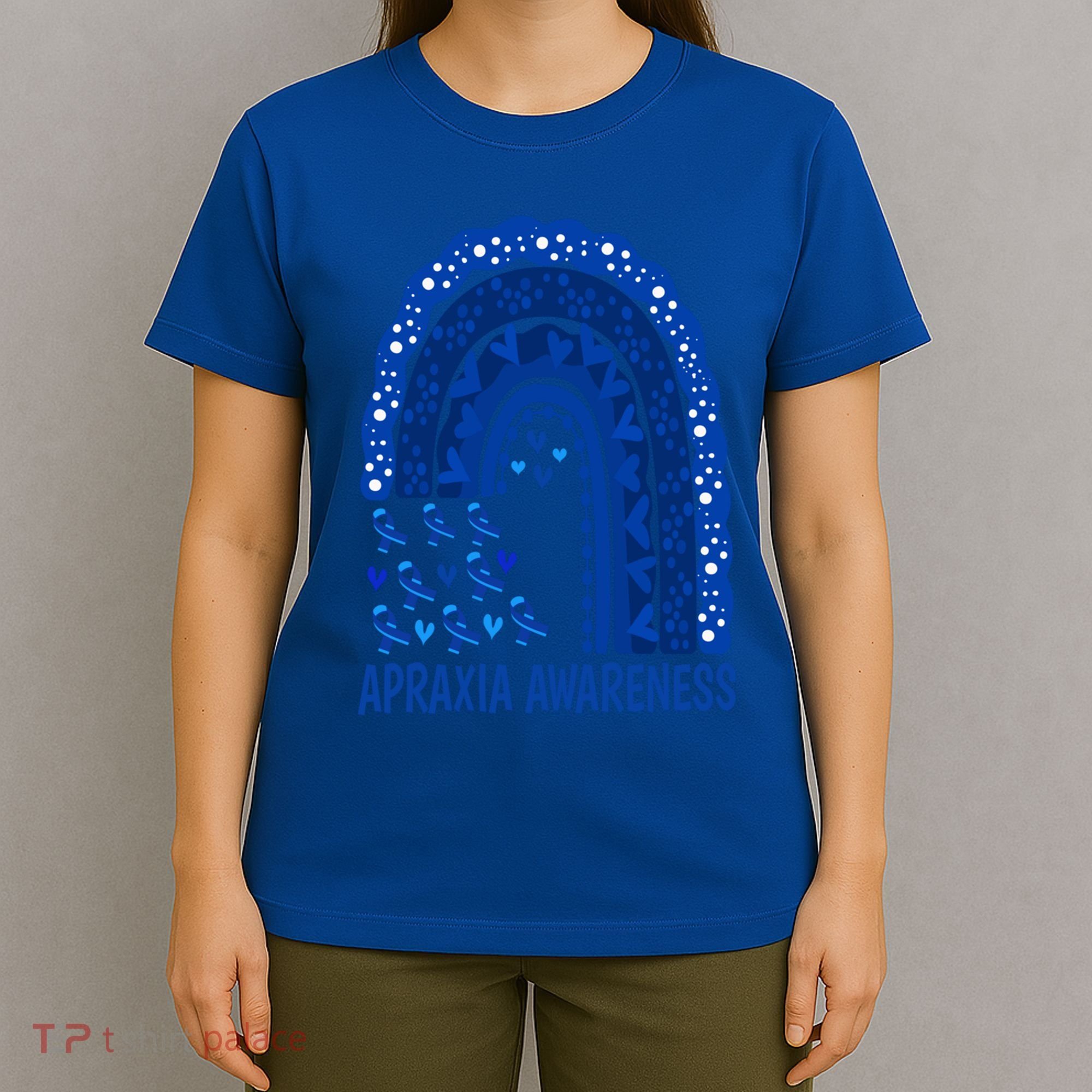 Apraxia Awareness Month Wear A Blue Ribbon In May Rainbow Gift T-Shirt