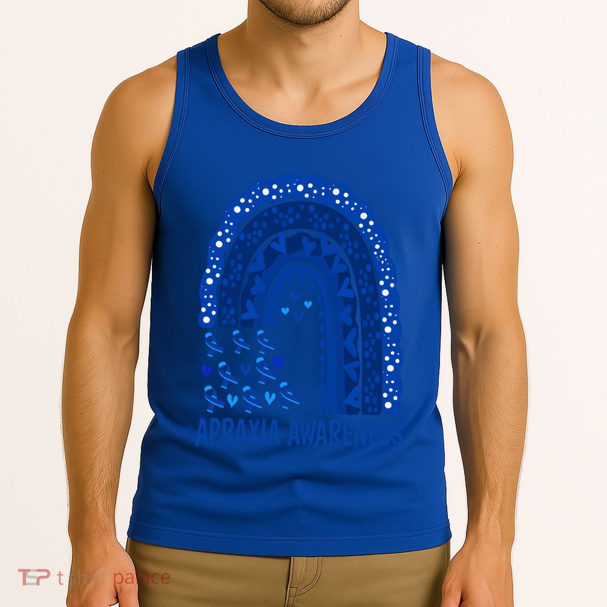 Apraxia Awareness Month Wear A Blue Ribbon In May Rainbow Gift Tank Top