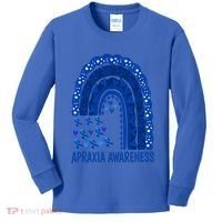 Apraxia Awareness Month Wear A Blue Ribbon In May Rainbow Gift Kids Long Sleeve Shirt thumb 0