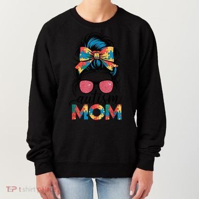 Autism Awareness Messy Bun Autism Mom Coquette Bow Puzzle Women's Sweatshirt