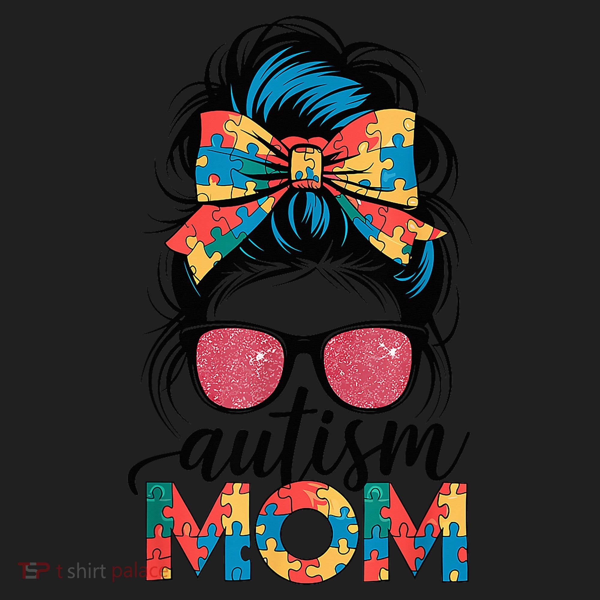 Autism Awareness Messy Bun Autism Mom Coquette Bow Puzzle Women's Sweatshirt