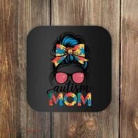 Autism Awareness Messy Bun Autism Mom Coquette Bow Puzzle Coaster thumb 0