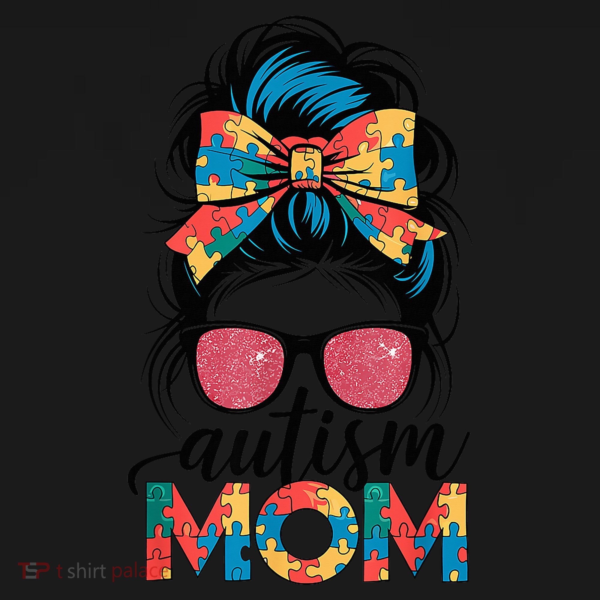 Autism Awareness Messy Bun Autism Mom Coquette Bow Puzzle Coaster
