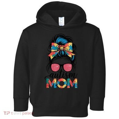 Autism Awareness Messy Bun Autism Mom Coquette Bow Puzzle Toddler Hoodie