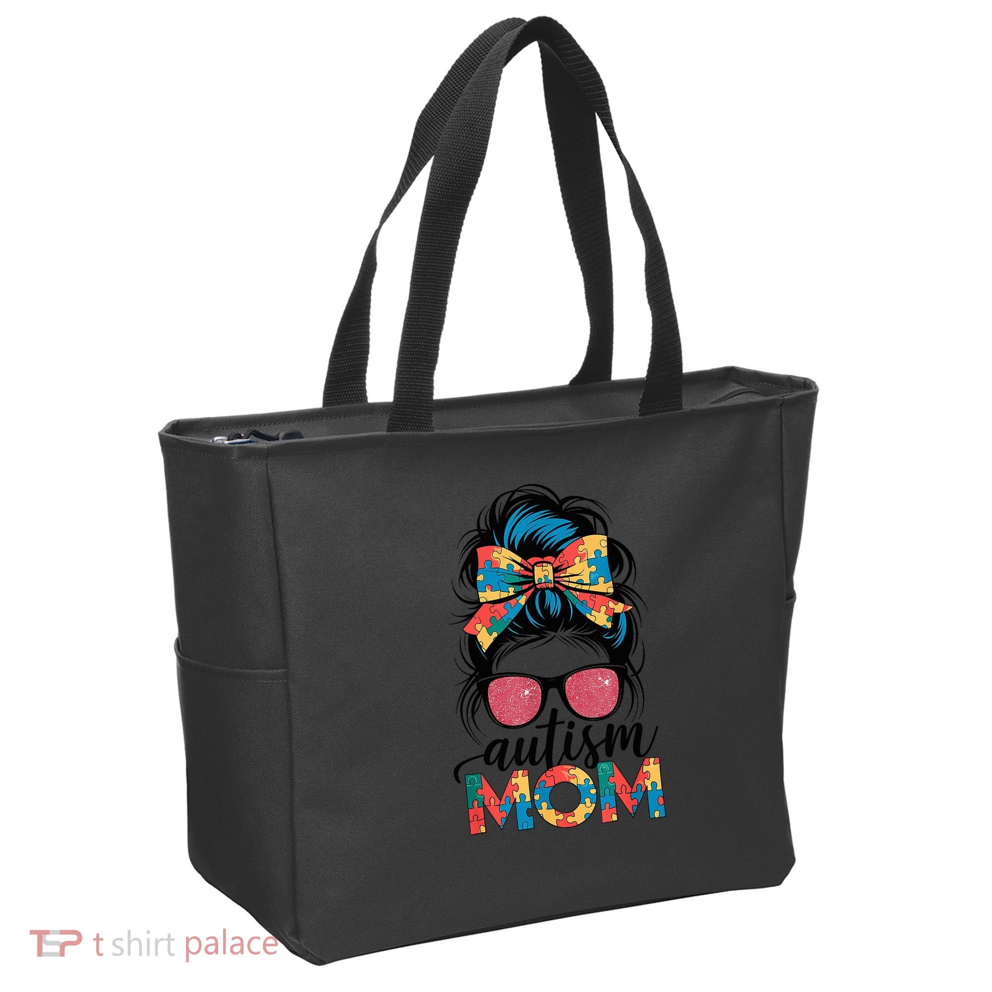 Autism Awareness Messy Bun Autism Mom Coquette Bow Puzzle Tote Bag