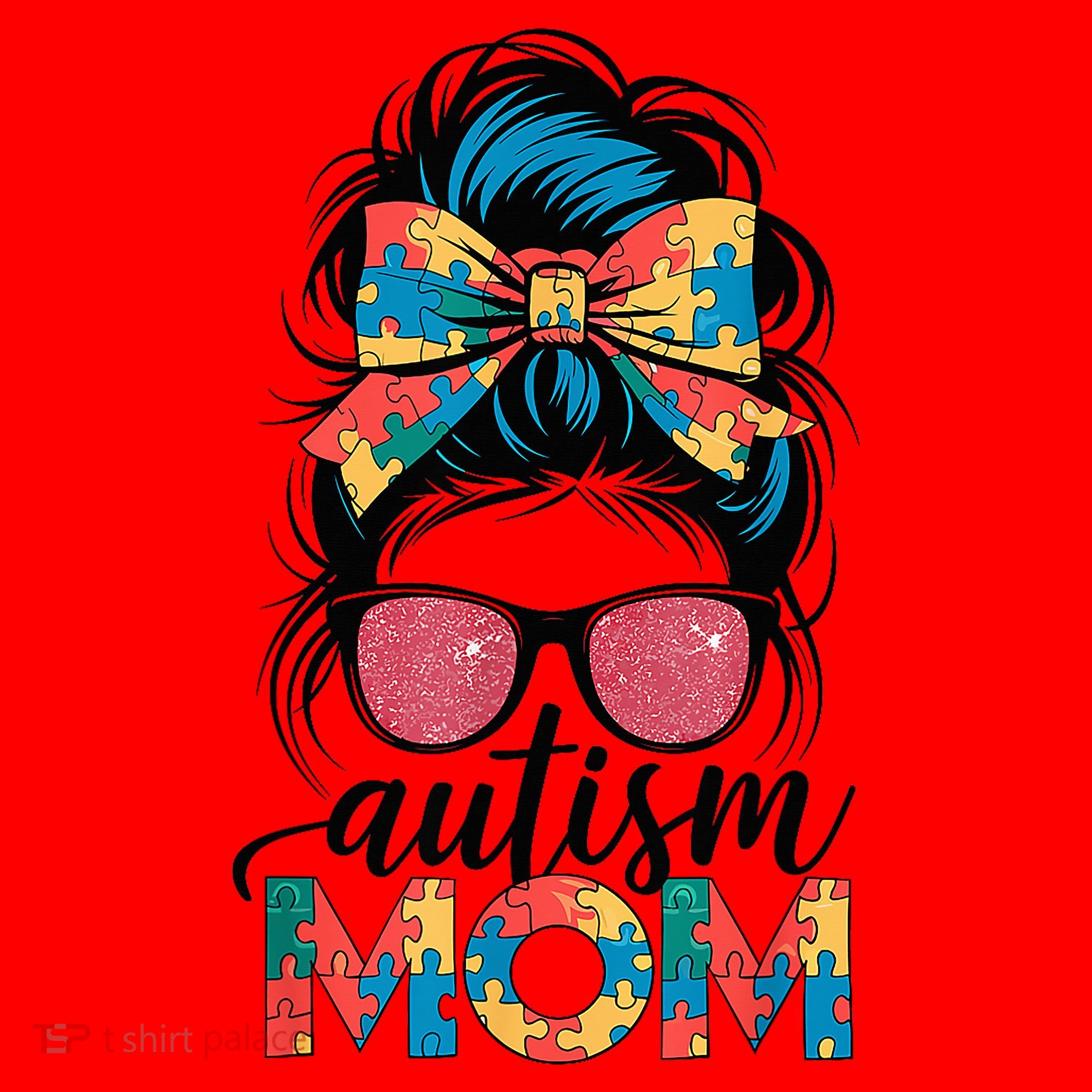 Autism Awareness Messy Bun Autism Mom Coquette Bow Puzzle Santa Hat