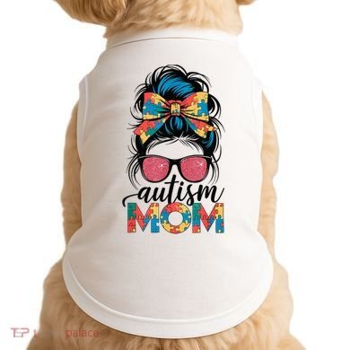 Autism Awareness Messy Bun Autism Mom Coquette Bow Puzzle Doggie Tank