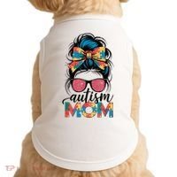 Autism Awareness Messy Bun Autism Mom Coquette Bow Puzzle Doggie Tank thumb 0
