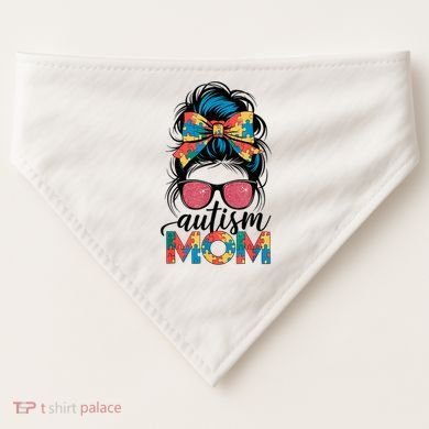 Autism Awareness Messy Bun Autism Mom Coquette Bow Puzzle USA-Made Doggie Bandana