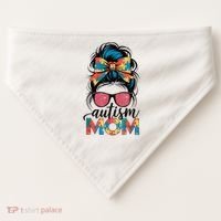 Autism Awareness Messy Bun Autism Mom Coquette Bow Puzzle USA-Made Doggie Bandana thumb 0