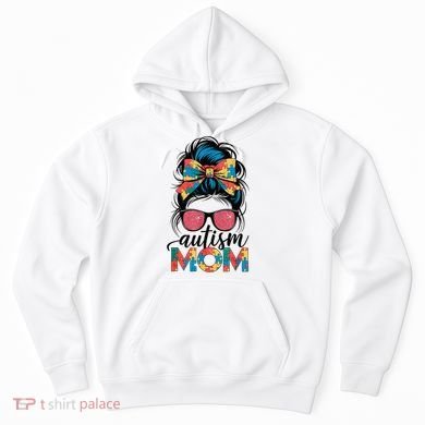 Autism Awareness Messy Bun Autism Mom Coquette Bow Puzzle Hoodie