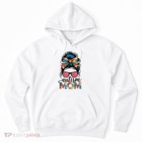 Autism Awareness Messy Bun Autism Mom Coquette Bow Puzzle Hoodie thumb 0