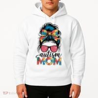 Autism Awareness Messy Bun Autism Mom Coquette Bow Puzzle Hoodie thumb 2