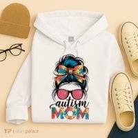 Autism Awareness Messy Bun Autism Mom Coquette Bow Puzzle Hoodie thumb 4