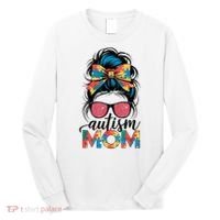 Autism Awareness Messy Bun Autism Mom Coquette Bow Puzzle Long Sleeve Shirt thumb 0