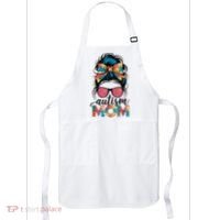 Autism Awareness Messy Bun Autism Mom Coquette Bow Puzzle Apron thumb 0