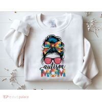 Autism Awareness Messy Bun Autism Mom Coquette Bow Puzzle Sweatshirt thumb 2