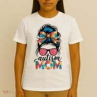 Autism Awareness Messy Bun Autism Mom Coquette Bow Puzzle T-Shirt thumb 4