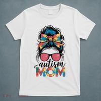 Autism Awareness Messy Bun Autism Mom Coquette Bow Puzzle T-Shirt thumb 5