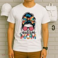 Autism Awareness Messy Bun Autism Mom Coquette Bow Puzzle T-Shirt thumb 6