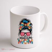 Autism Awareness Messy Bun Autism Mom Coquette Bow Puzzle Coffee Mug thumb 1