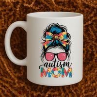 Autism Awareness Messy Bun Autism Mom Coquette Bow Puzzle Coffee Mug thumb 2