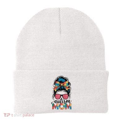 Autism Awareness Messy Bun Autism Mom Coquette Bow Puzzle Beanie