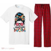 Autism Awareness Messy Bun Autism Mom Coquette Bow Puzzle Pajama Set thumb 0